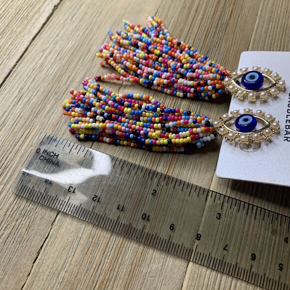 SUGARFIX by BaubleBar Multicolored Evil Eye Beaded Tassel Drop Gold Earrings - Picture 3 of 4